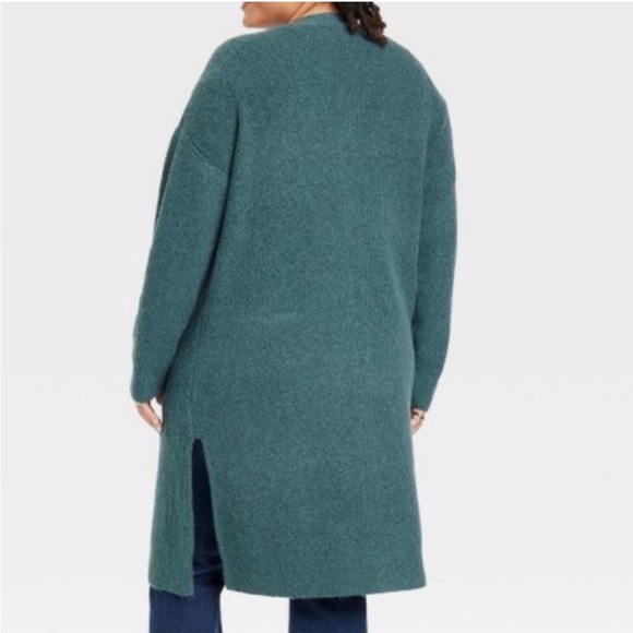 AVA & VIV Green Open Ribbed Cardigan Sweater Duster Long 1X Ultrasoft - Picture 2 of 12